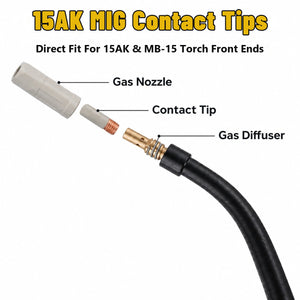 15AK MIG Welding Consumables Setting with Gas Nozzle, Contact Tip,Gas Diffuser
