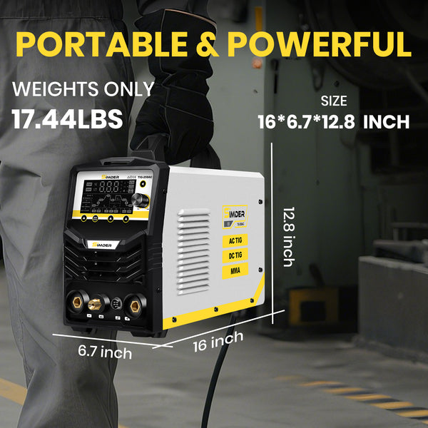 SSIMDER TIG-250 AC TIG Welder With Smart Synergic AC/DC TIG, AC/DC Pulse TIG, Spot TIG, Stick